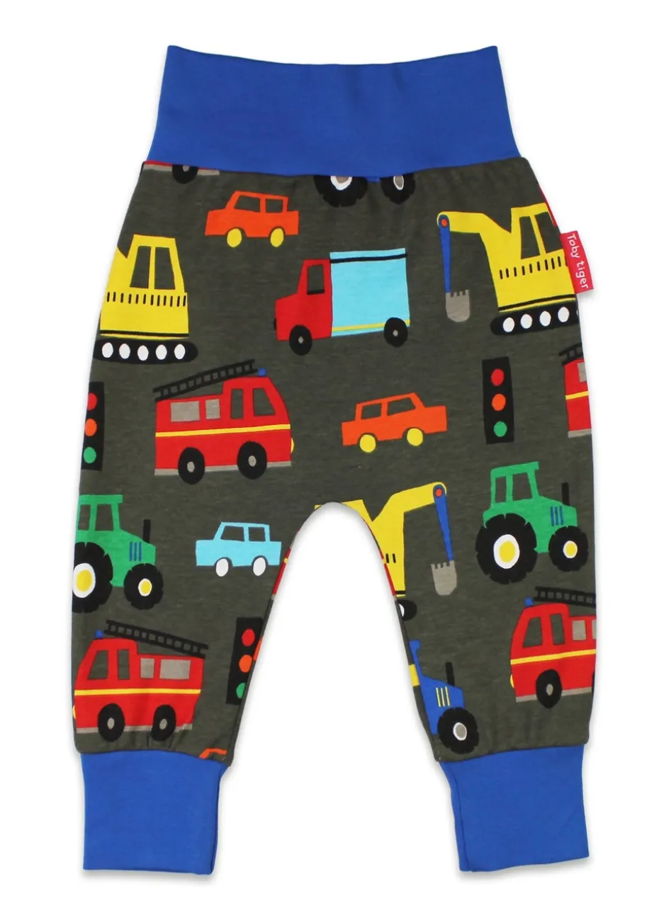 Toby Tiger Organic Multi Colour Transport Print Yoga Pants (Newborn - 3 years)