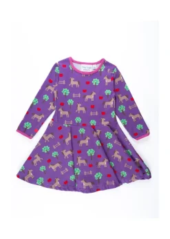 Toby Tiger Organic Purple Horse Print Long-Sleeved Skater Dress (12 Â months - 8 years)