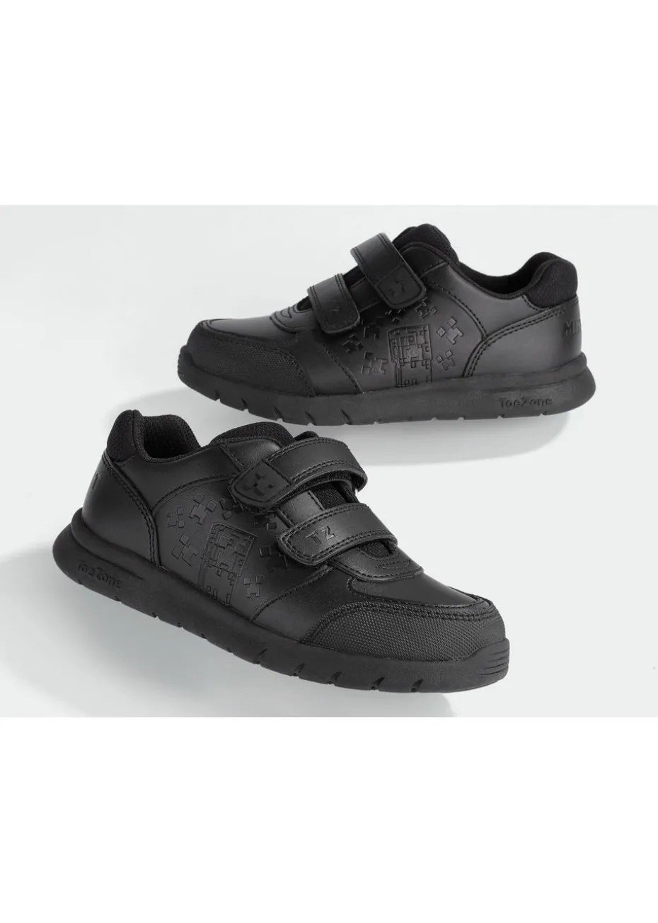 ToeZone Boys Black Minecraft Rip Tape School Shoe