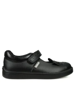 ToeZone Girls Black Amy Coated Leather Bunny School Shoe (Younger 8 - Older 2)