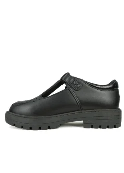 ToeZone Girls Black Anya Coated Leather T-Bar Unicorn School Shoe (Younger 8 - Older 2)