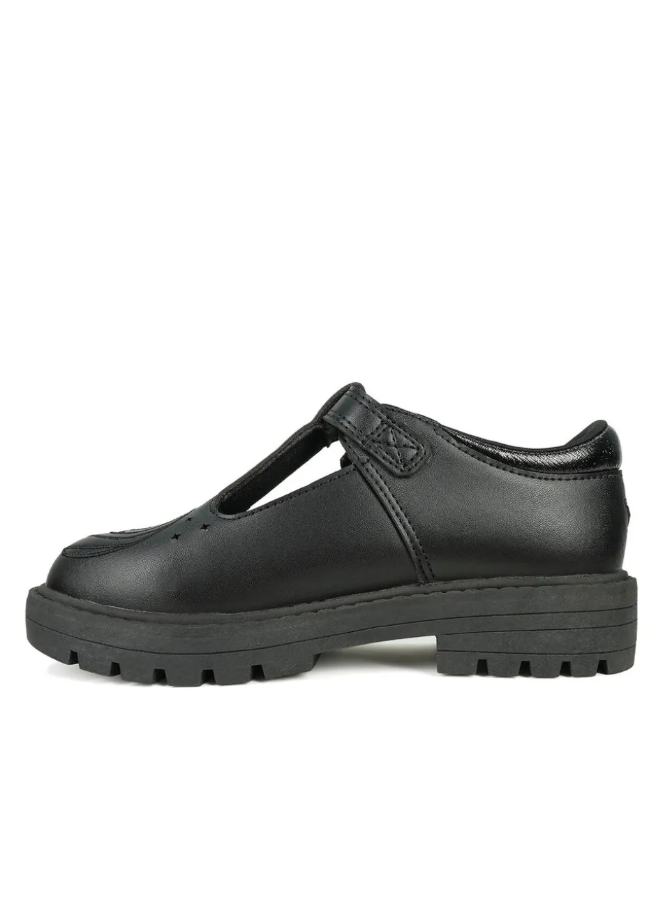 ToeZone Girls Black Anya Coated Leather T-Bar Unicorn School Shoe (Younger 8 - Older 2)