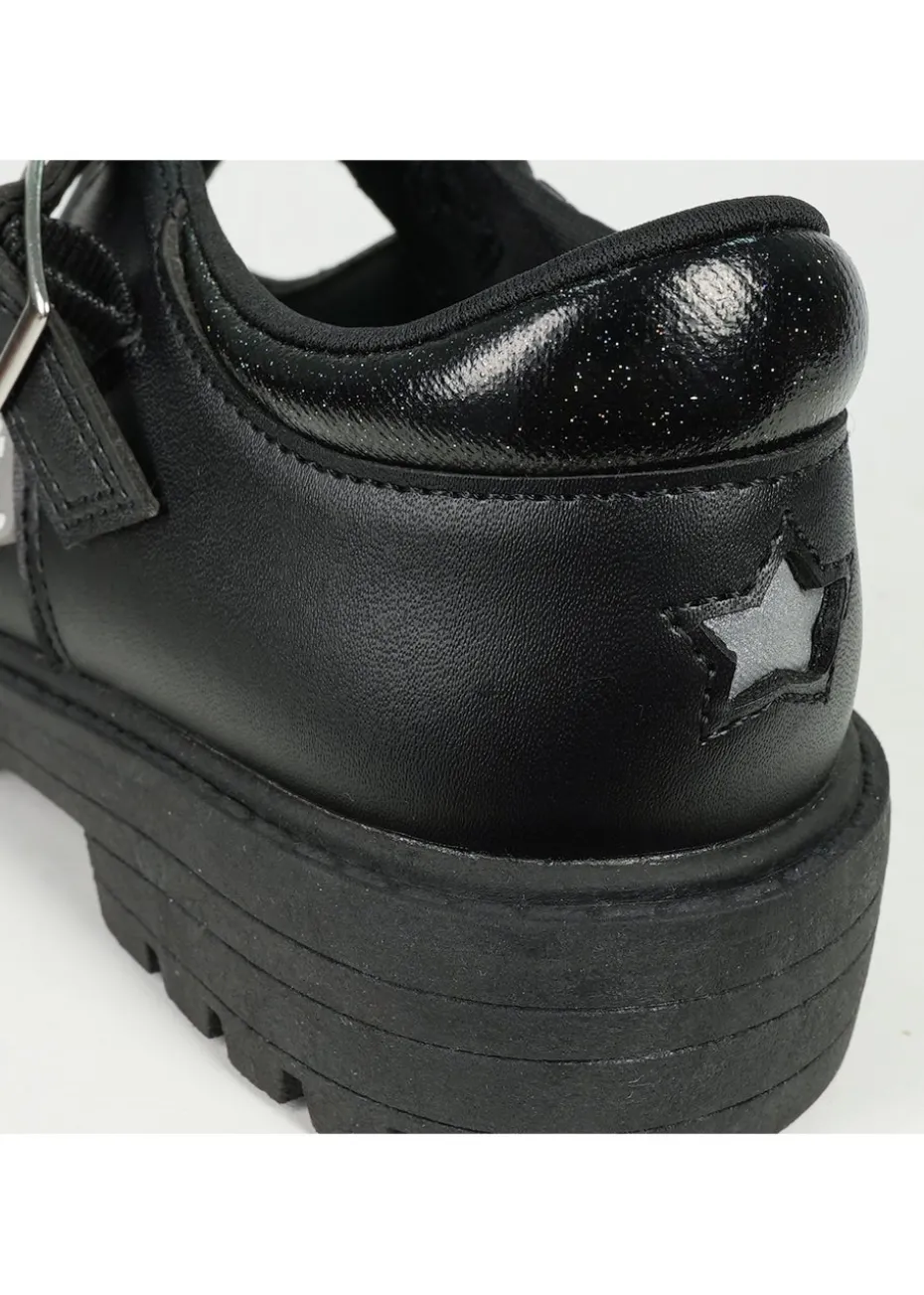 ToeZone Girls Black Anya Coated Leather T-Bar Unicorn School Shoe (Younger 8 - Older 2)