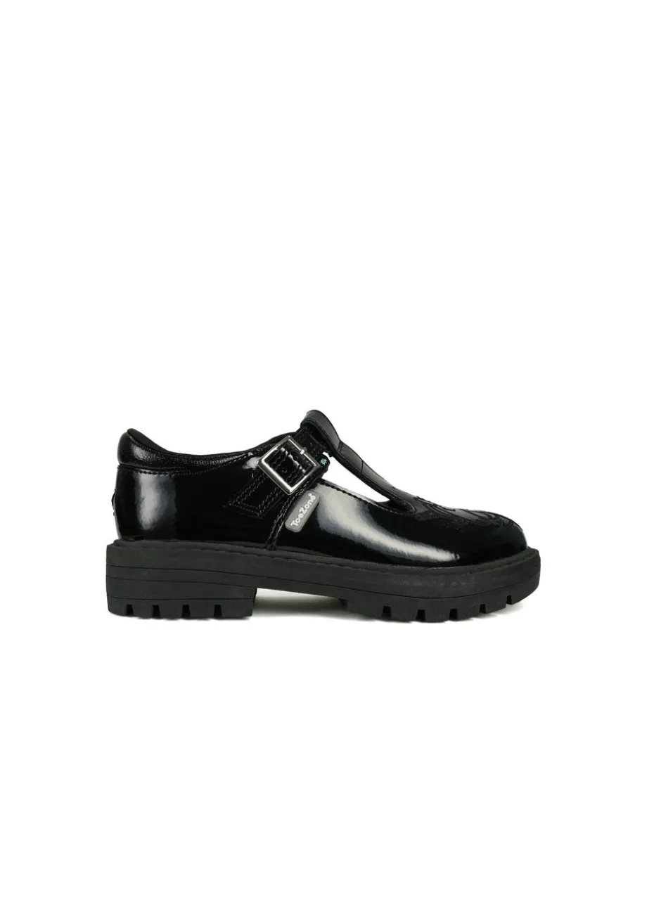 ToeZone Girls Black Luna Patent Unicorn Buckle School Shoe