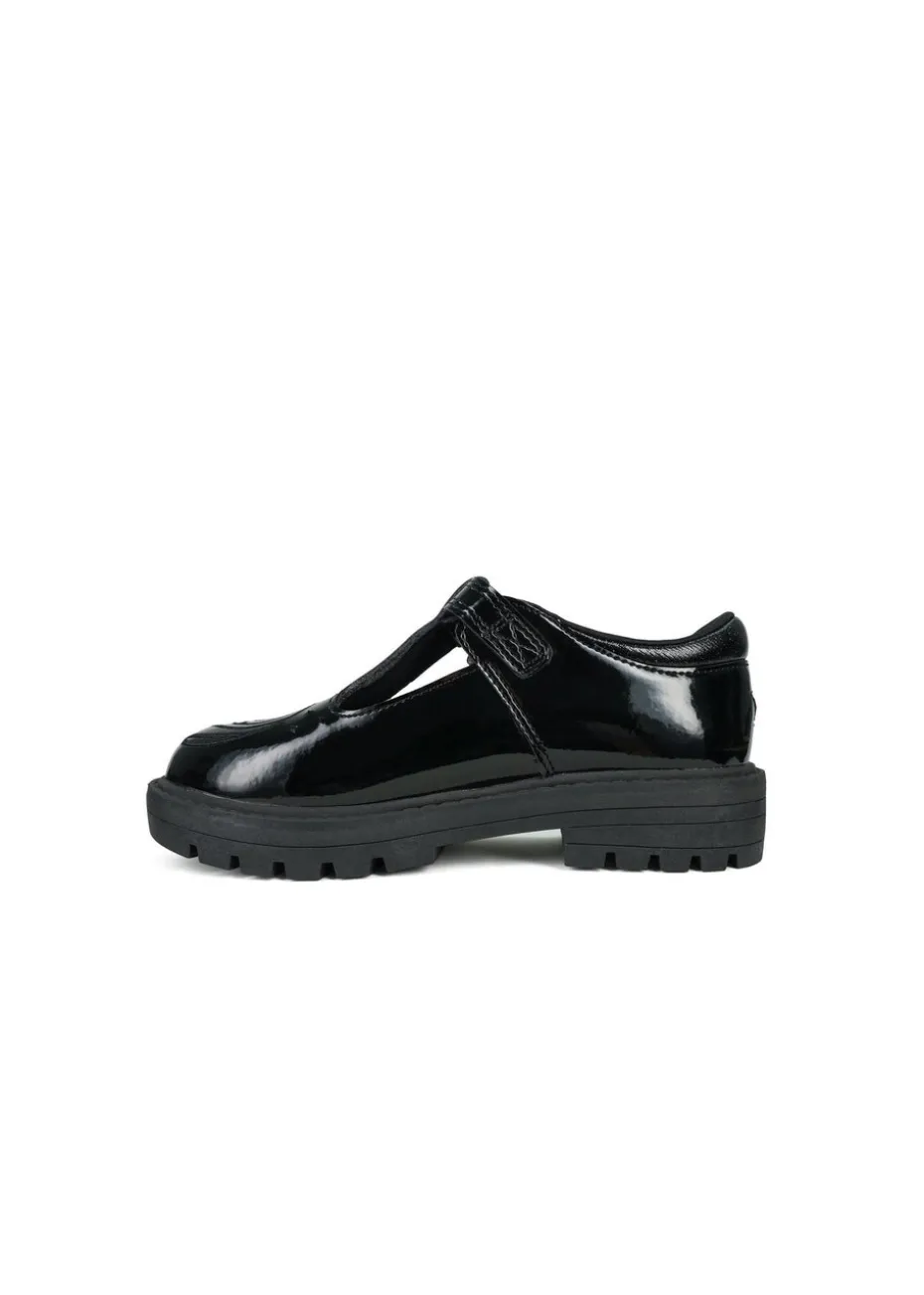 ToeZone Girls Black Luna Patent Unicorn Buckle School Shoe