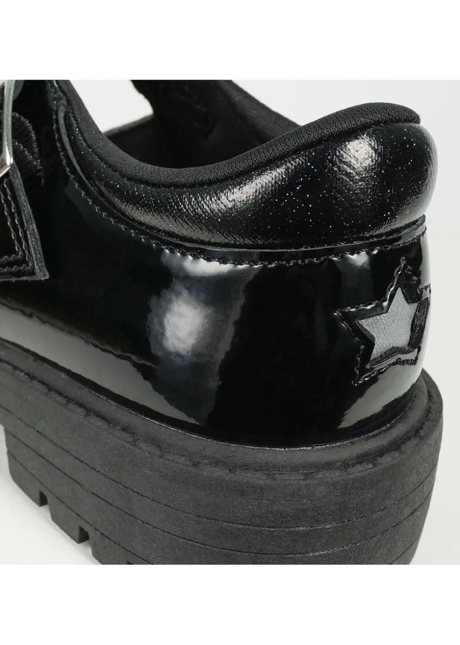 ToeZone Girls Black Luna Patent Unicorn Buckle School Shoe