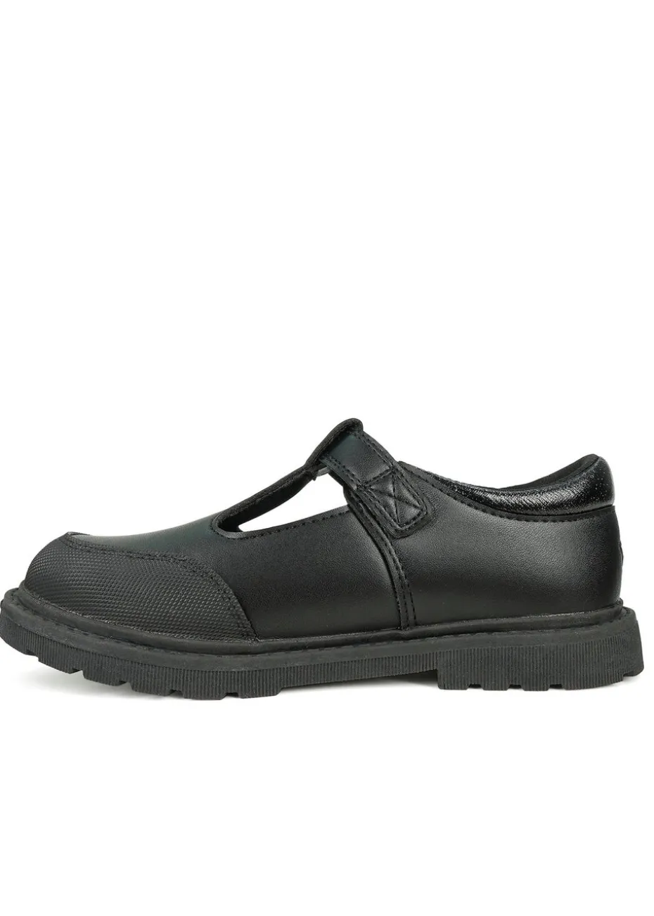 ToeZone Girls Black May Coated Leather T-Bar Unicorn School Shoe (Younger 8 - Older 2)