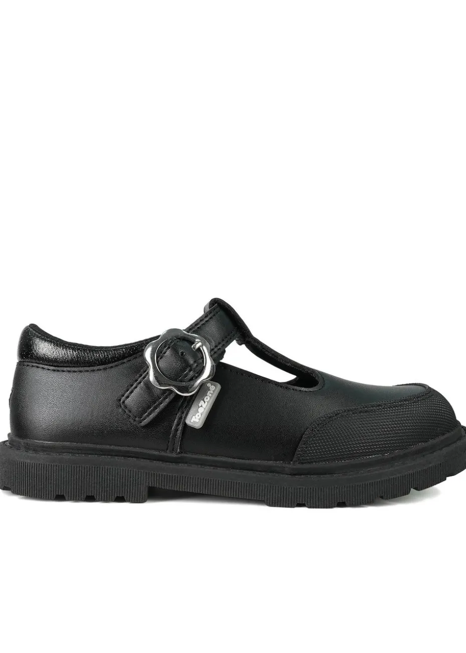 ToeZone Girls Black May Coated Leather T-Bar Unicorn School Shoe (Younger 8 - Older 2)
