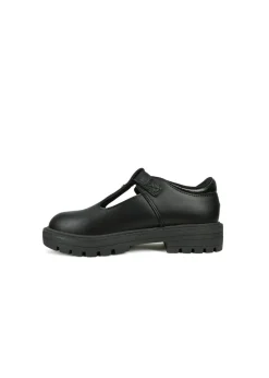 ToeZone Girls Black Mila Vegan Star Buckle School Shoe