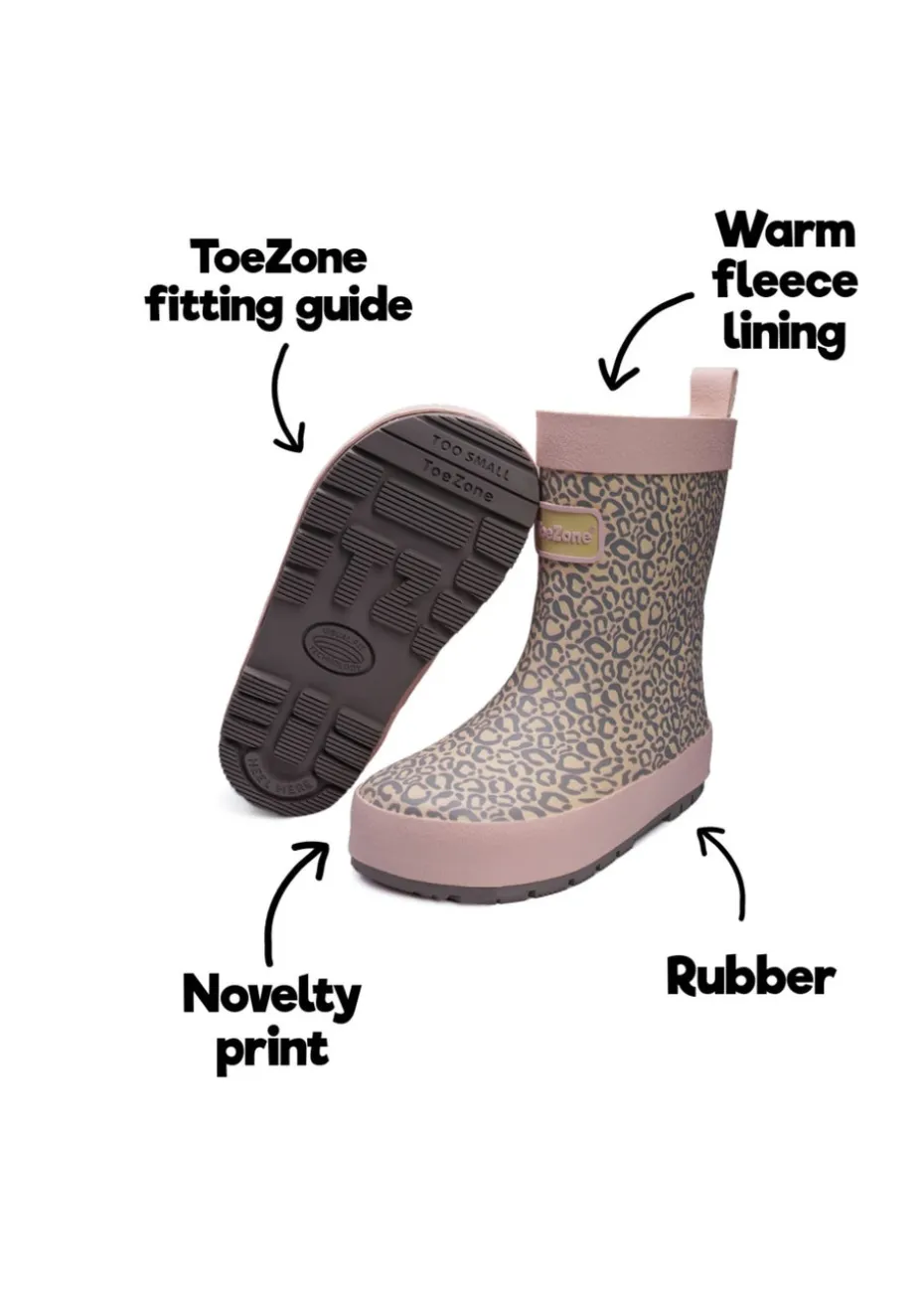 ToeZone Girls Pink Hattie Animal Print Wellies (Younger 6- Older 12)