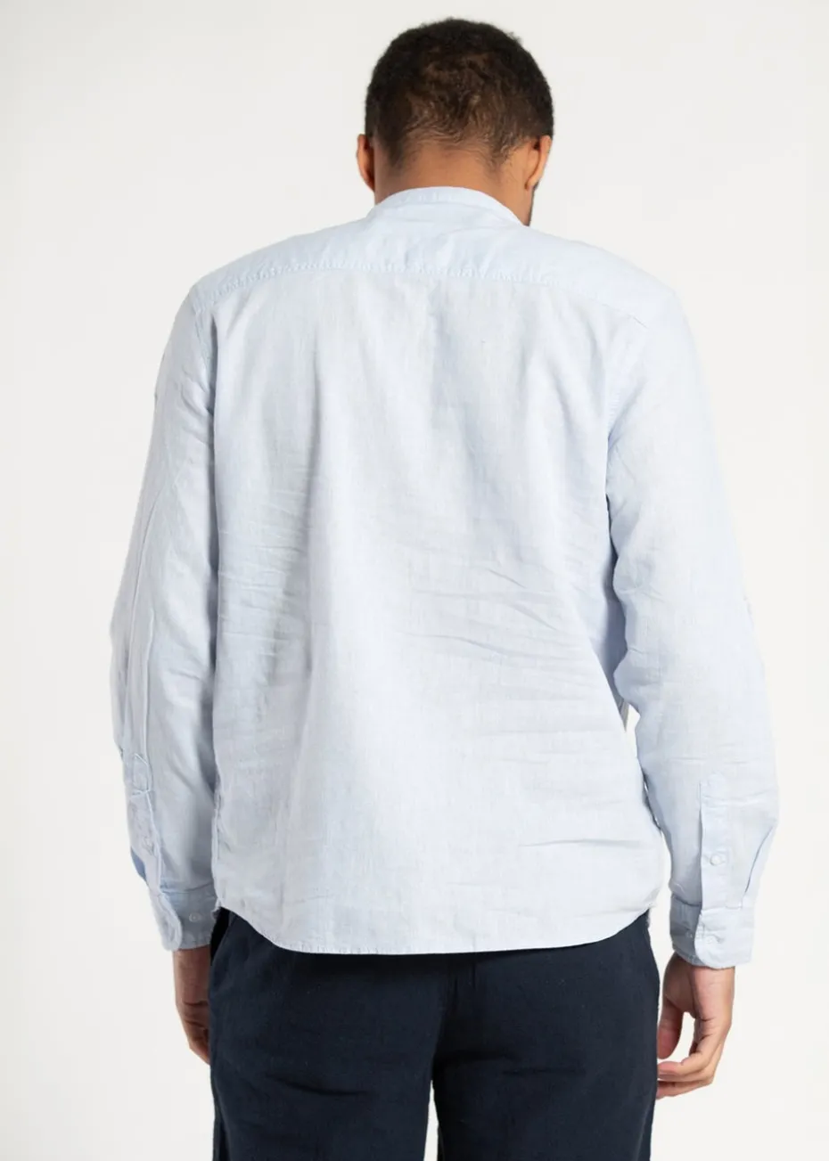 Tokyo Laundry Blue Linen Blend Button Up Shirt With Grandad Collar