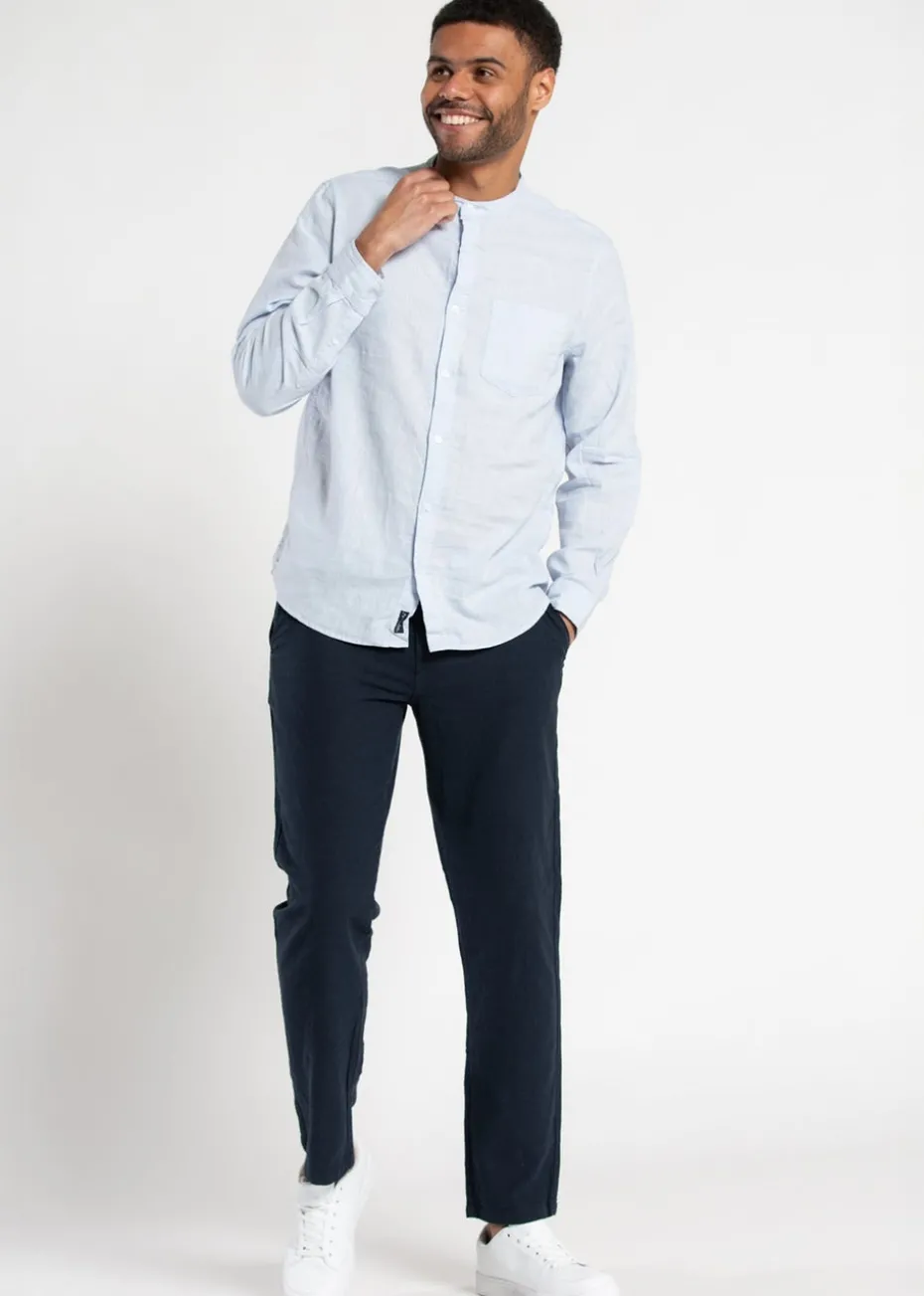 Tokyo Laundry Blue Linen Blend Button Up Shirt With Grandad Collar