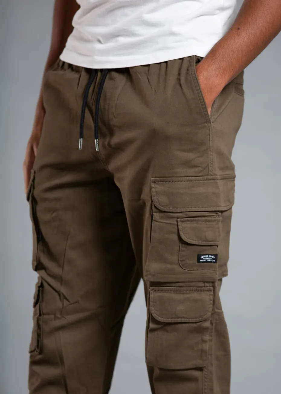 Tokyo Laundry Khaki Belted Cotton Cargo Trousers