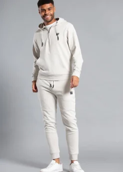 Tokyo Laundry Light Grey Cotton Blend Hoody with Neck Zip Fastening