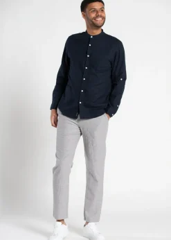 Tokyo Laundry Navy Linen Blend Button Up Shirt With Grandad Collar