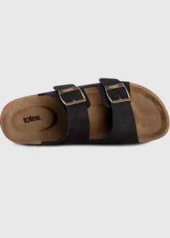 Totes Black PU Double Buckle Slider