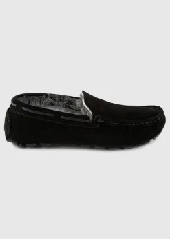 Totes Isotoner Black Real Suede With Closed Stitch Moccasin Slipper