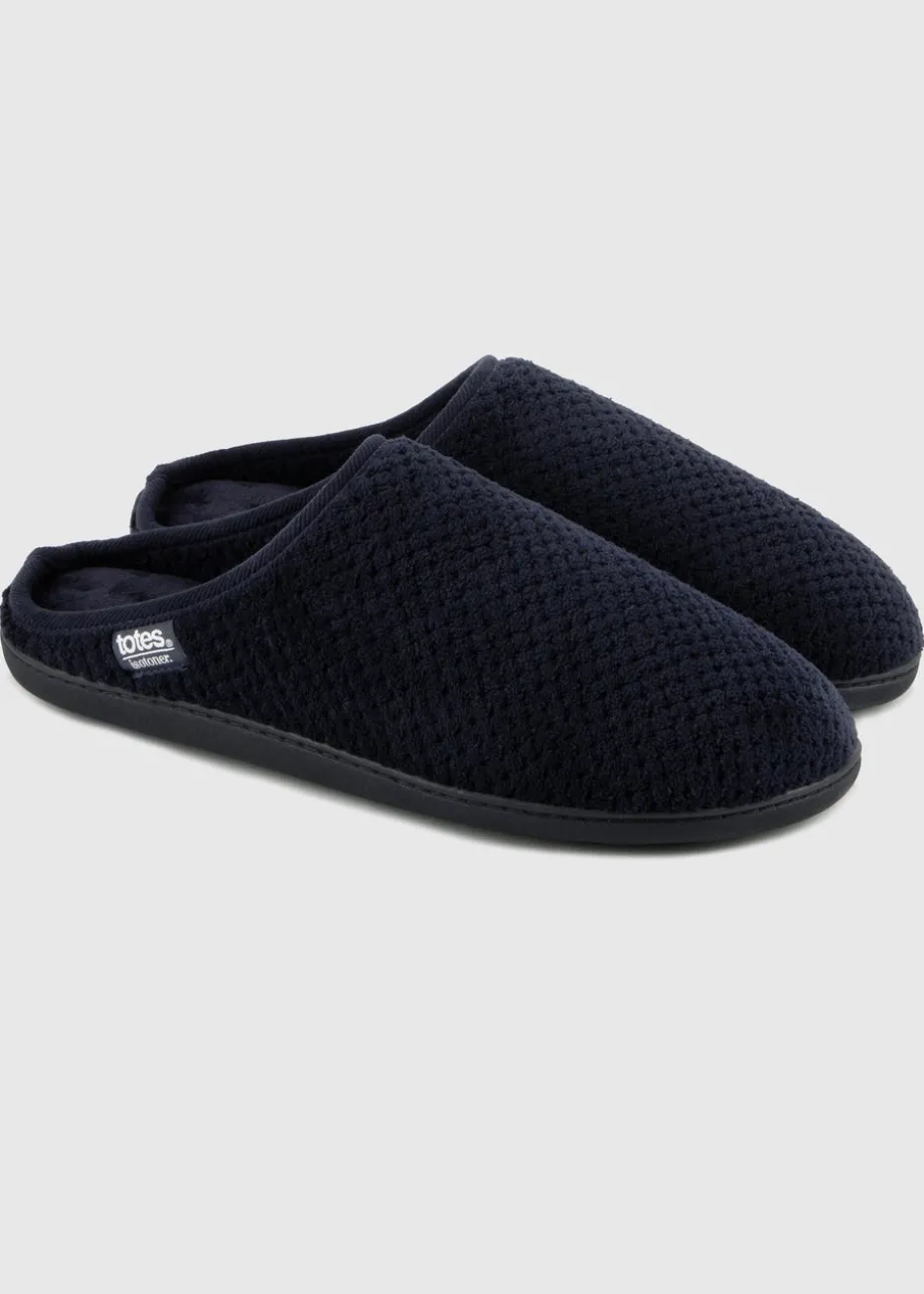 Totes Isotoner Navy Swept Back Popcorn Mule Slipper