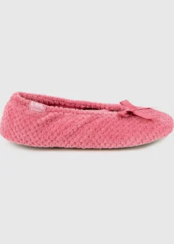 Totes Isotoner Pink Popcorn Terry Ballet Slippers