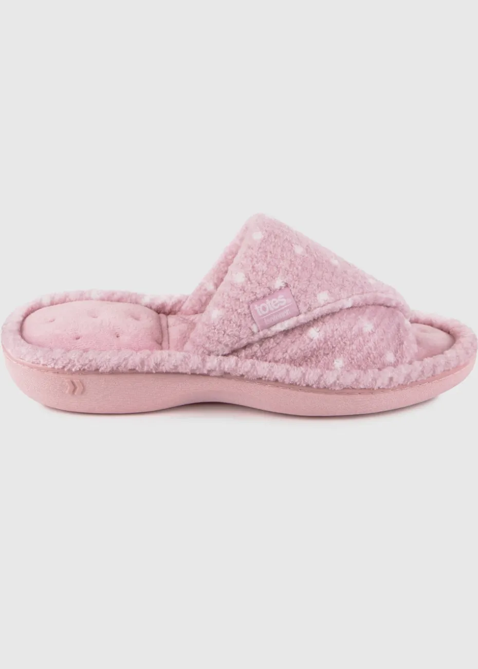 Totes Isotoner Pink Popcorn Turnover Open Toe Slippers