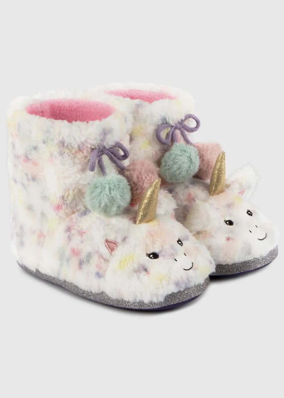 Totes Toasties Pink Kids Multi Faux Fur Boot Slippers