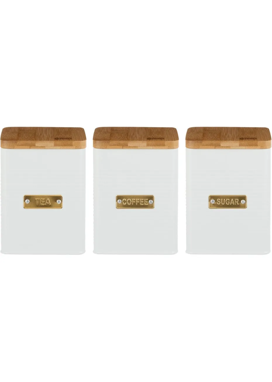 Typhoon Otto Square White Set of 3 Tea, Coffee, Sugar Storage Jars