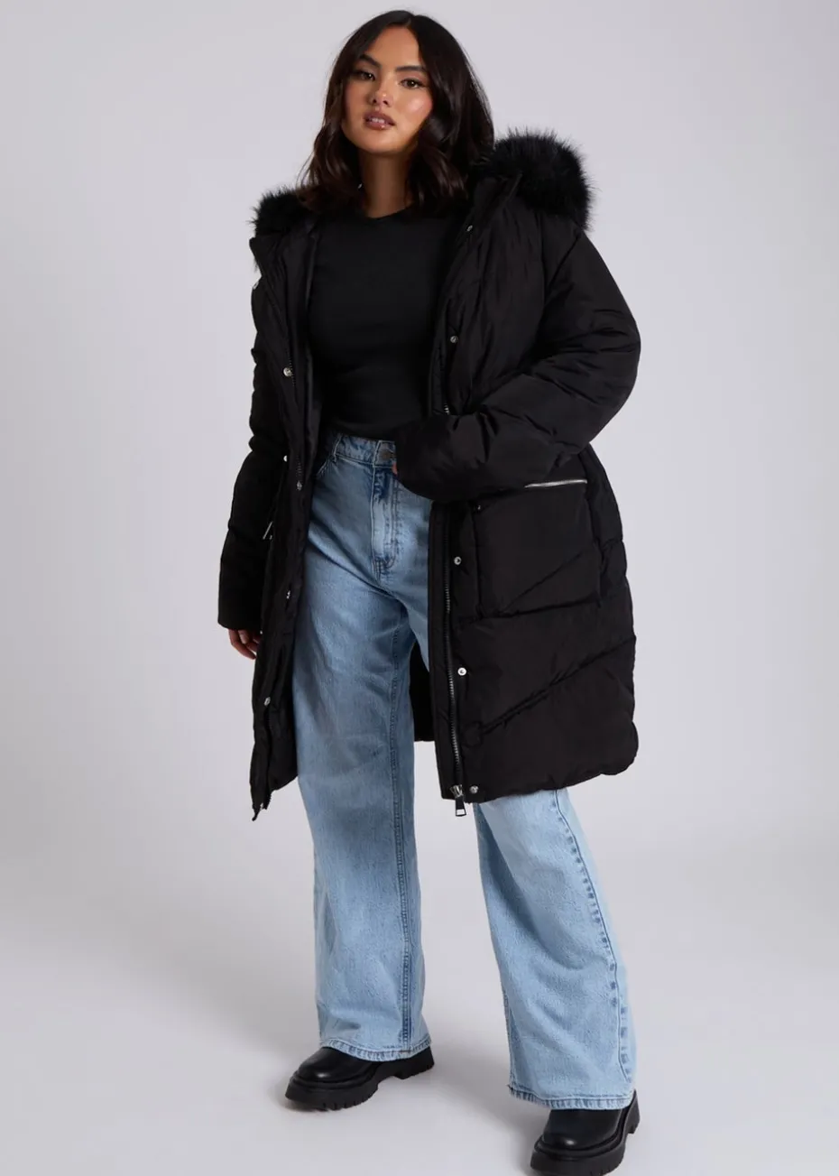 Urban Bliss Black Faux Fur Padded Parka