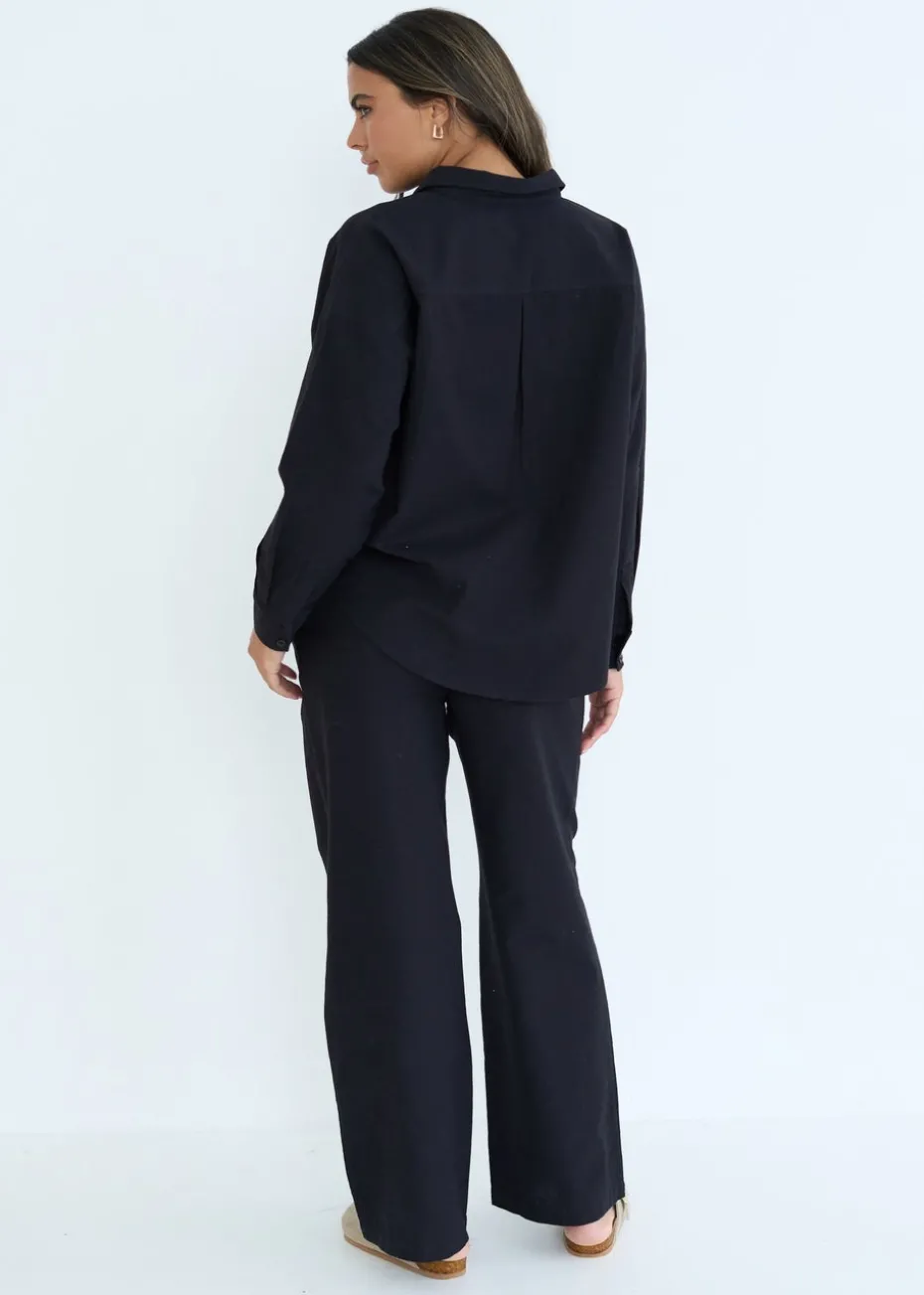 Urban Bliss Black Linen Blend Wide Leg Trouser