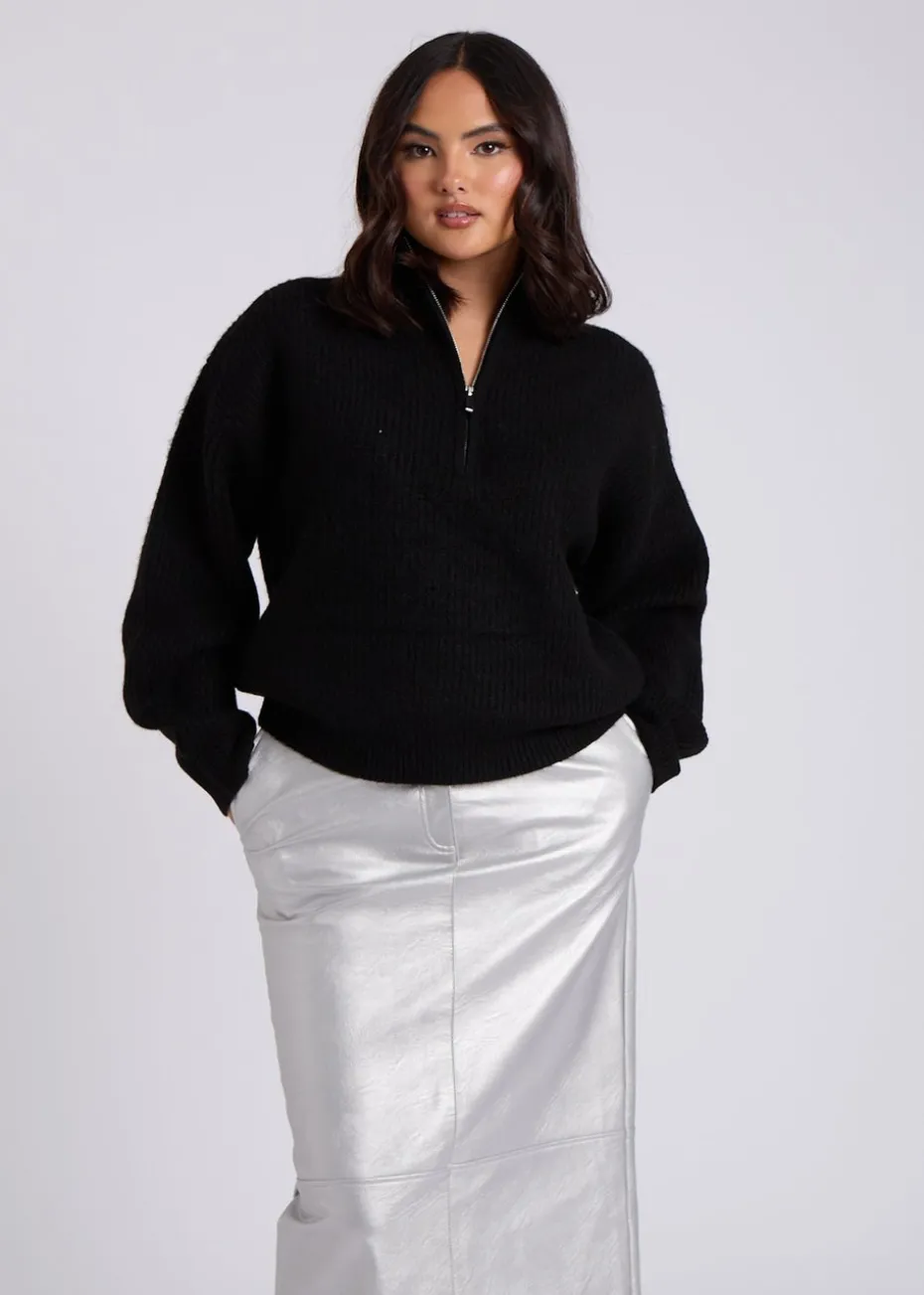 Urban Bliss Black Ribbed Half Zip Jumper
