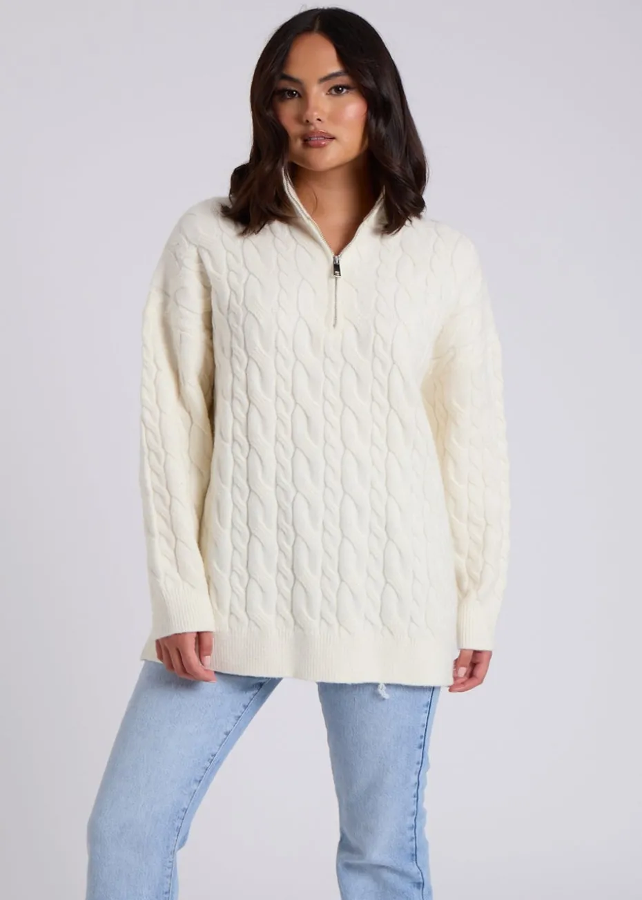 Urban Bliss Cream Cable Half Zip Jumper