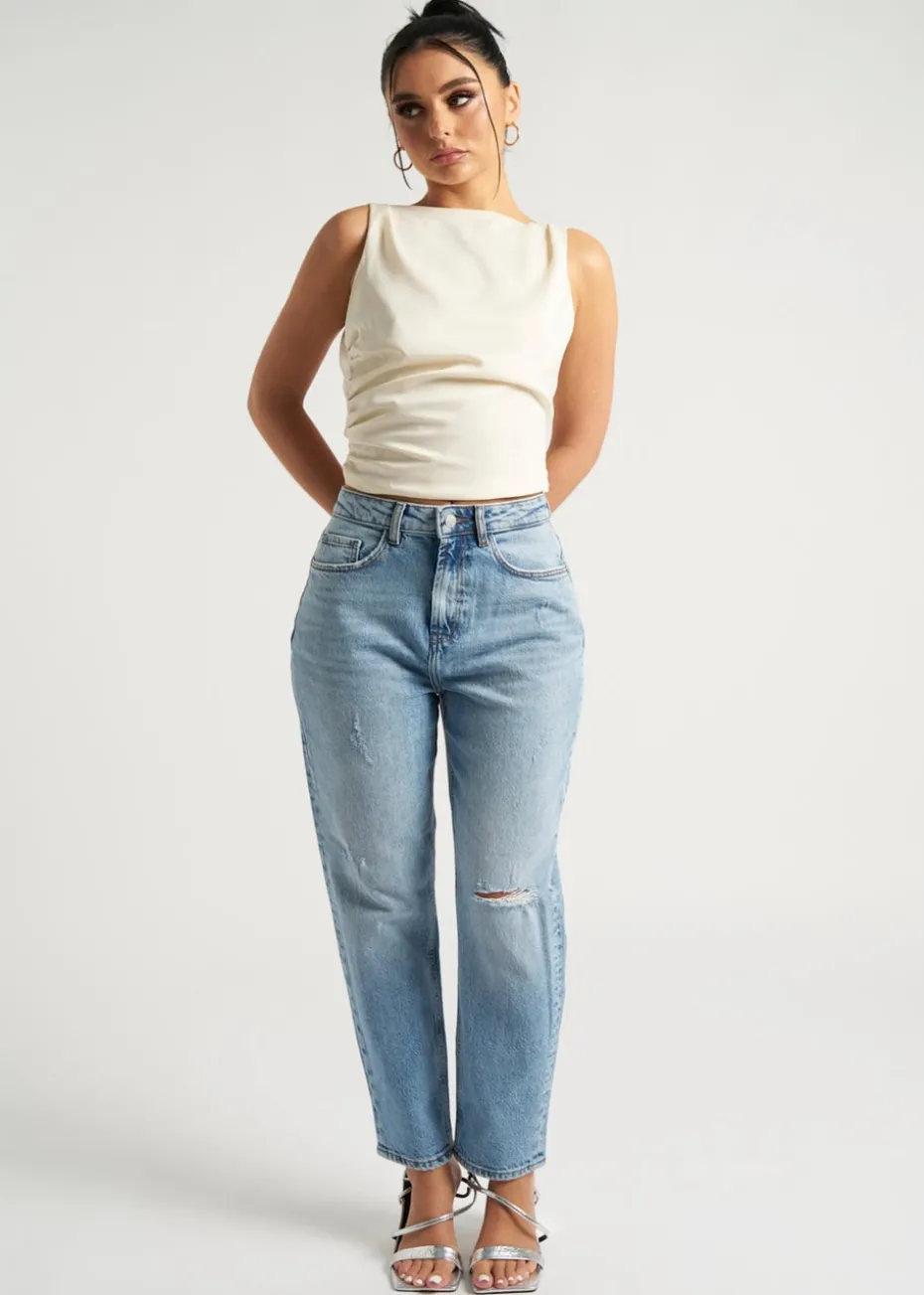 Urban Bliss Cream Satin Tie Back Top