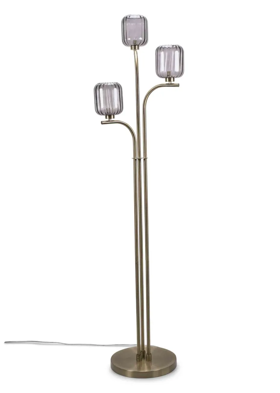 ValueLights Amelie Gold Floor Lamp with Grey Rectangular Shade