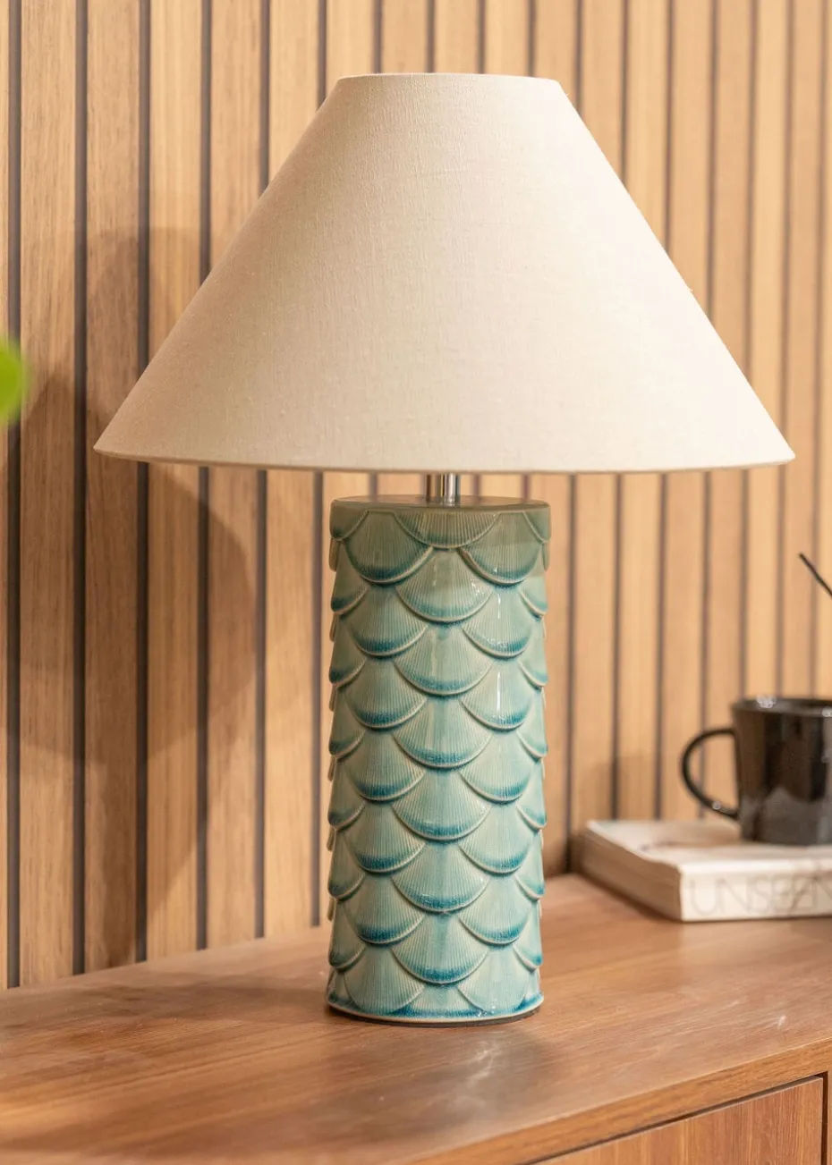ValueLights Athena Blue Ceramic Table Lamp (42cm x 32cm x 32cm)