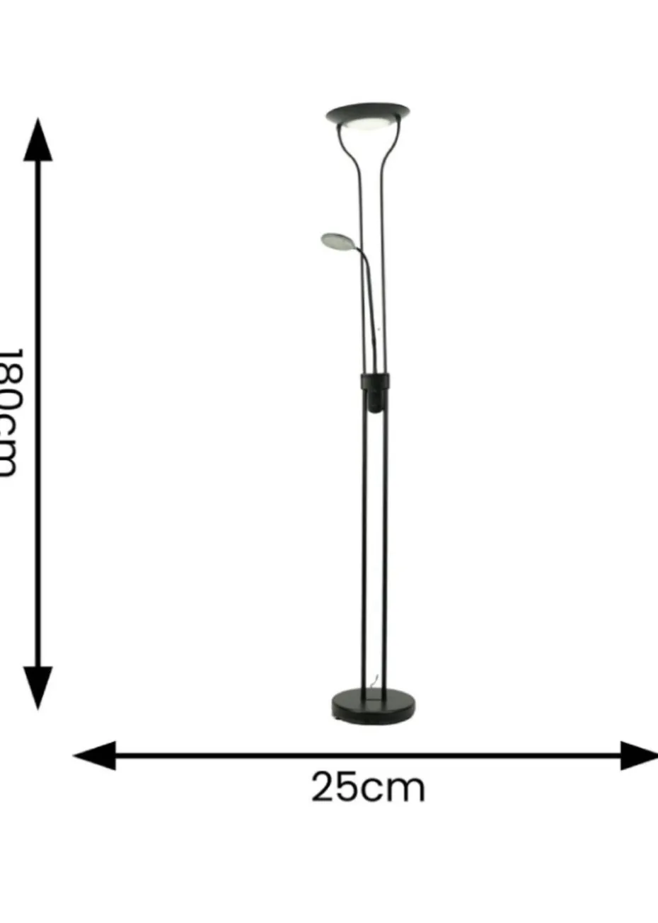ValueLights Beata Dimmable Matte Black Floor Lamp (180cm x 25cm x 46cm)