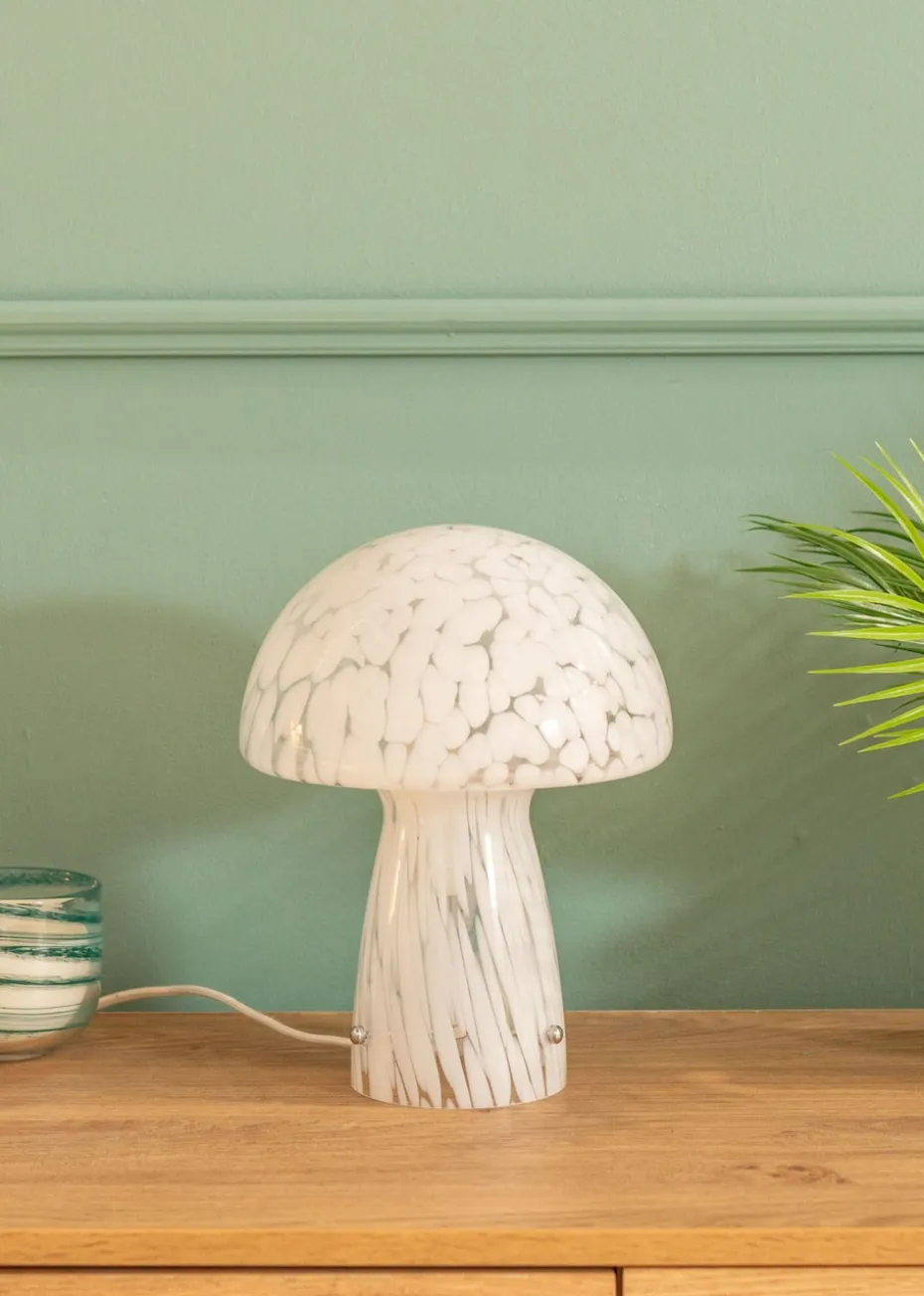 ValueLights Beau White Mushroom Confetti Glass Table Lamp (28cm x 22cm x 22cm)