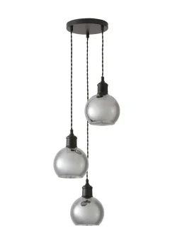 ValueLights Bellamy Smoked Glass Globe 3 Drop Cluster Matte Black Ceiling Pendant Light