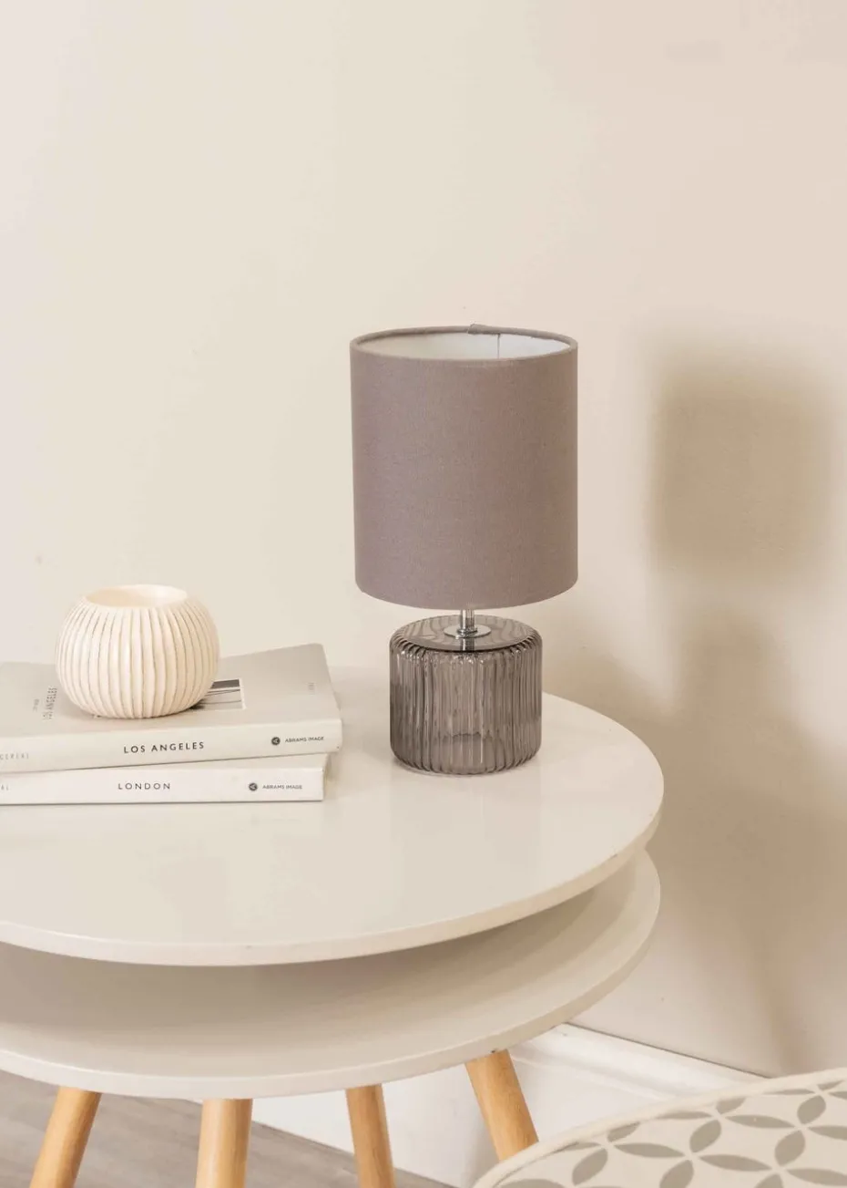 ValueLights Betty Smoked Grey Table Lamp with Grey Drum Shade (26cm x 14cm x 14cm)