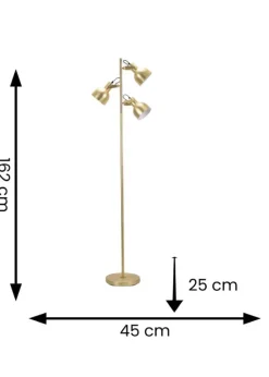 ValueLights Brushed Gold Floor Lamp with Silver Dome Shade (162cm x 45cm x 25cm)