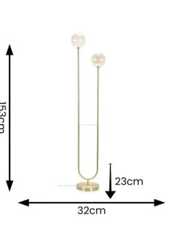 ValueLights Chessy Gold Floor Lamp with Globe Shade (153cm x 32cm x 23cm)