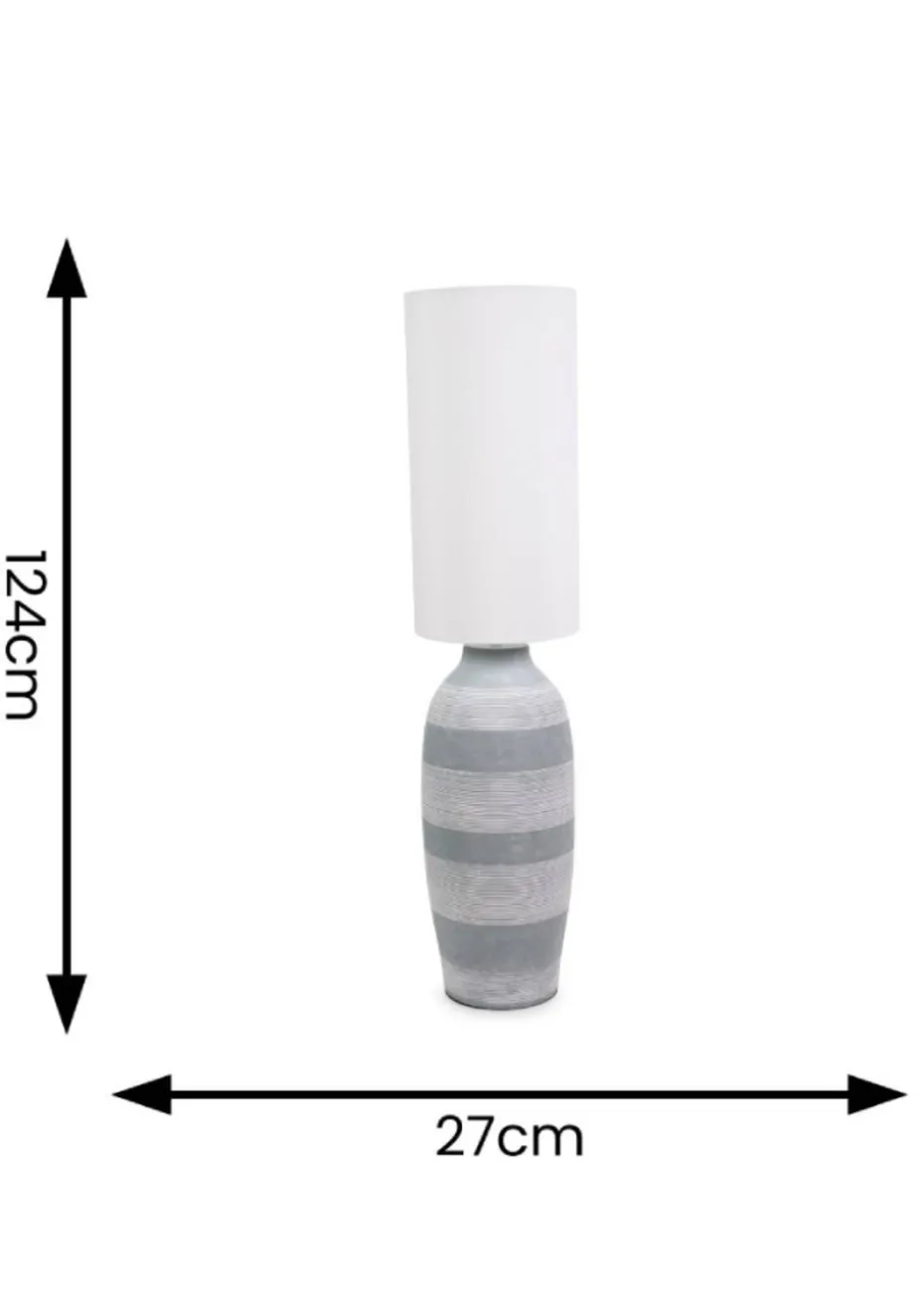 ValueLights Deegan Cement Effect Grey Floor Lamp with Cream Drum Shade