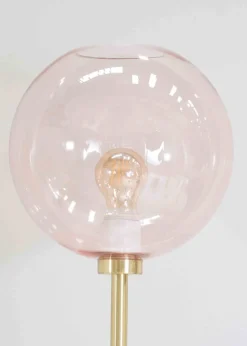 ValueLights Frenchie Gold Floor Lamp with Pink Globe Shade (150cm x 25cm x 25cm)