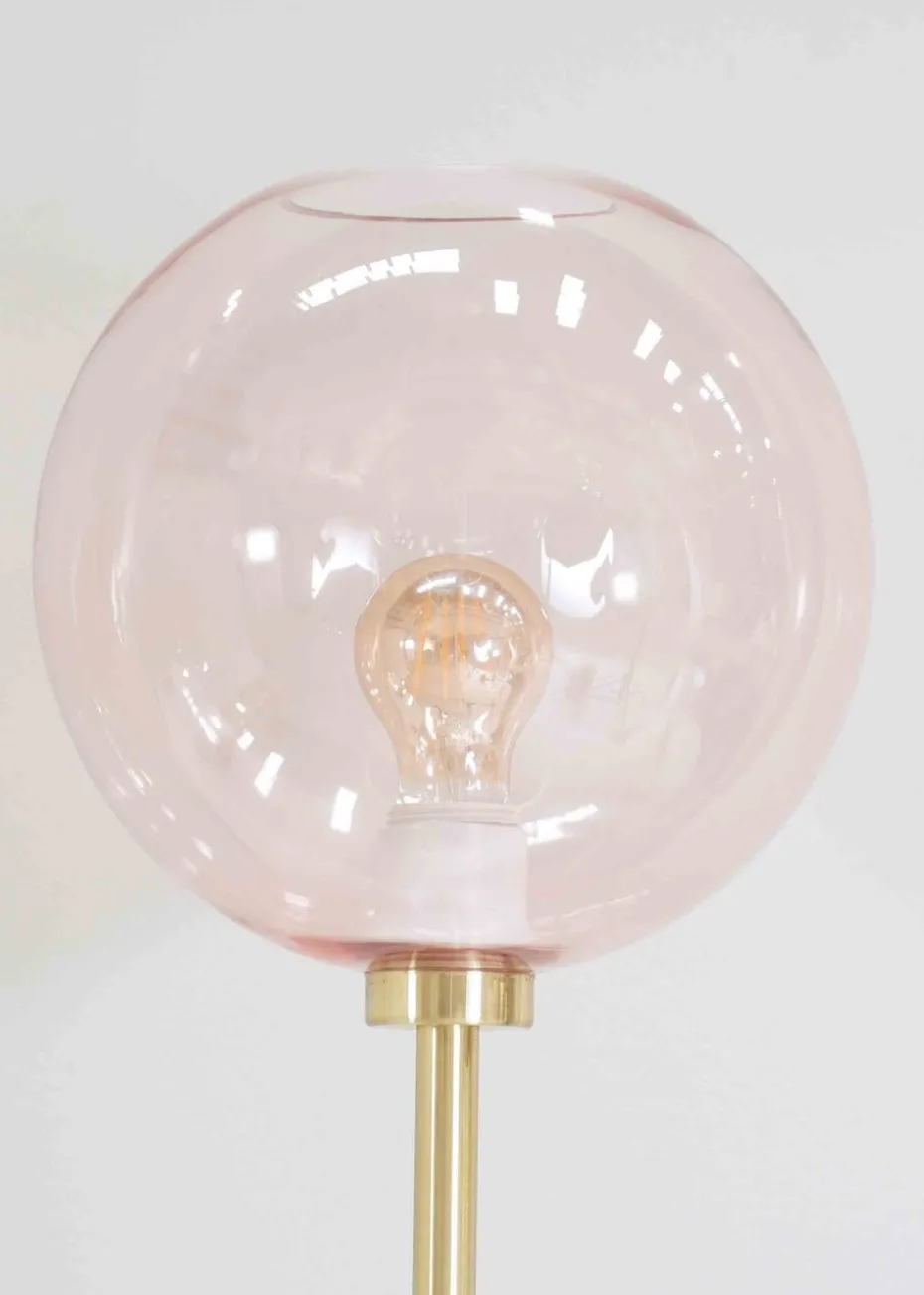 ValueLights Frenchie Gold Floor Lamp with Pink Globe Shade (150cm x 25cm x 25cm)