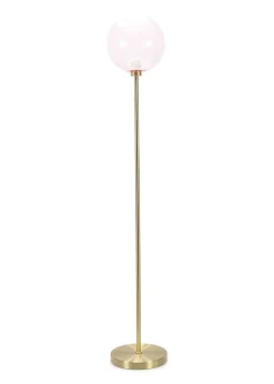 ValueLights Frenchie Gold Floor Lamp with Pink Globe Shade (150cm x 25cm x 25cm)