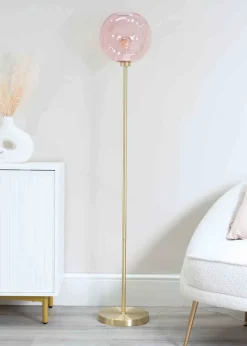 ValueLights Frenchie Gold Floor Lamp with Pink Globe Shade (150cm x 25cm x 25cm)