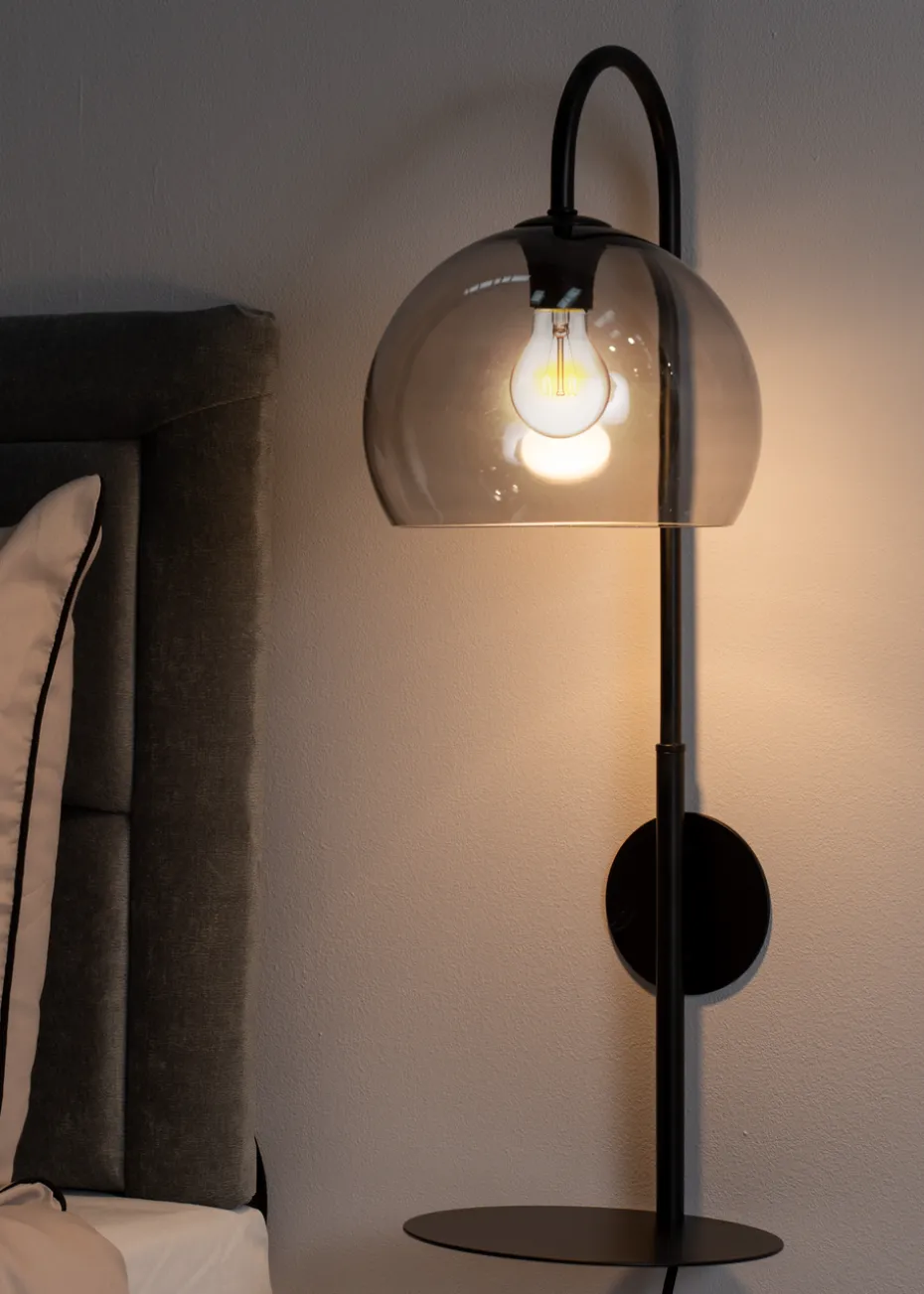 ValueLights Glenn Smoked Glass Globe Shade Wall Light with Shelf