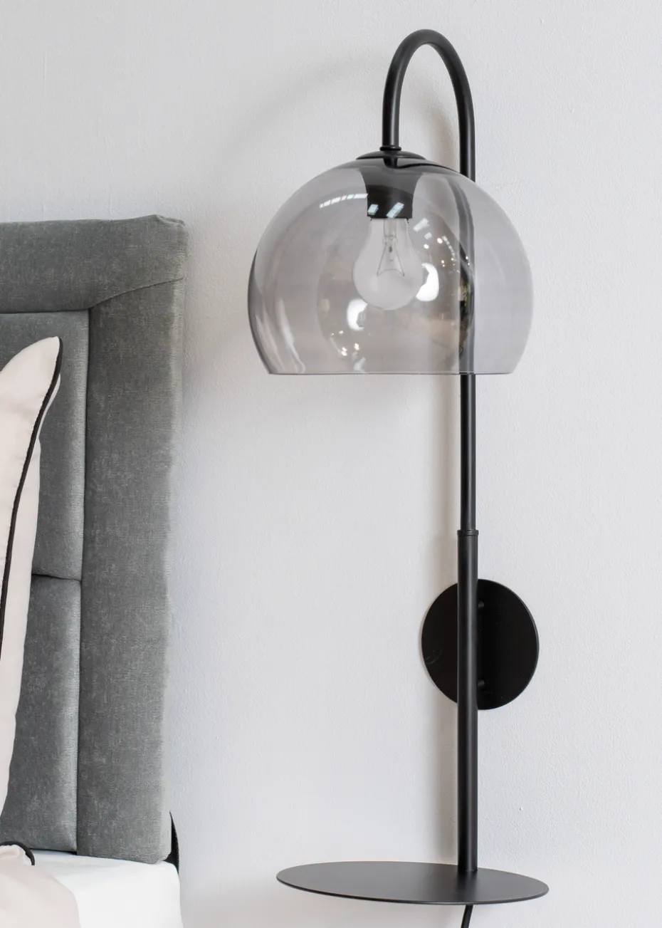ValueLights Glenn Smoked Glass Globe Shade Wall Light with Shelf