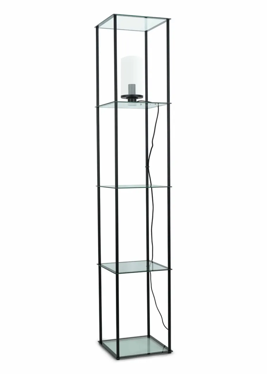 ValueLights Gobie Black Floor Lamp with Clear Drum Shade (169cm x 30cm x 30cm)
