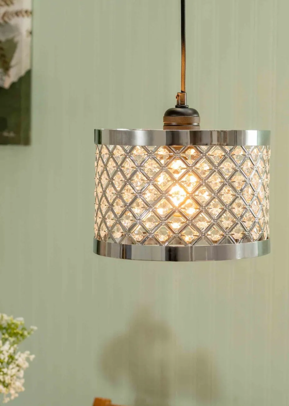 ValueLights Hadley Polished Silver Drum Ceiling Pendant Shade (16.5cm x 24cm x 24cm)