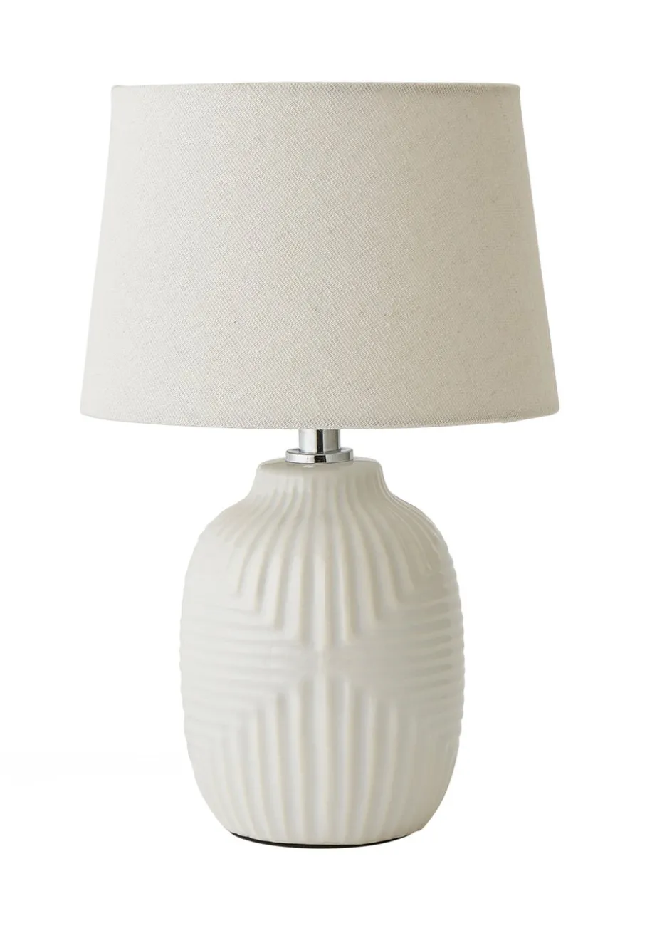 ValueLights Harrison Tapered Lamp Shade Geometric Ribbed Pattern Gloss Small Table Lamp