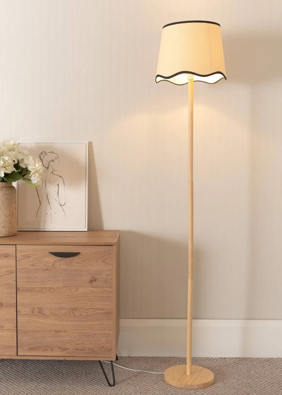 ValueLights Heather Painted Natural Floor Lamp with Large Tapered Trim Shade
